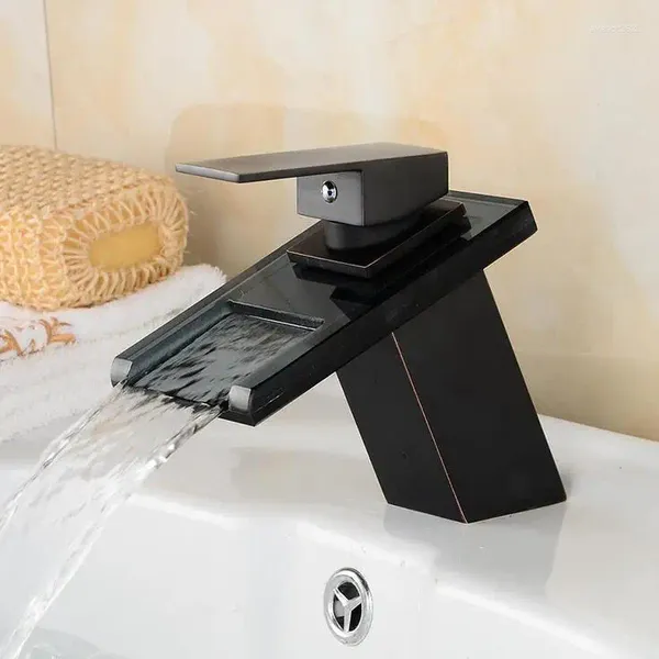 Robinets d'évier de salle de bains Robinet de lavabo en bronze huilé et robinet d'eau froide en laiton Cascade de lavage en cuivre noir