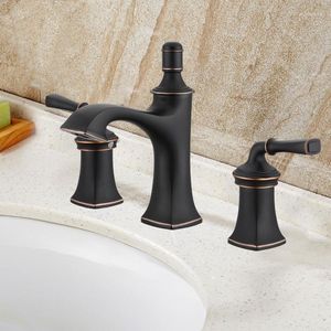 Grifos para lavabo de baño, grifo generalizado de dos manijas de bronce frotado con aceite