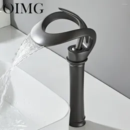 Grifos de lavabo de baño grifo de cuenca oimg pistola gris cuanto montone un solo manejo de cascada mezclador de latón creativo de diseño de agua