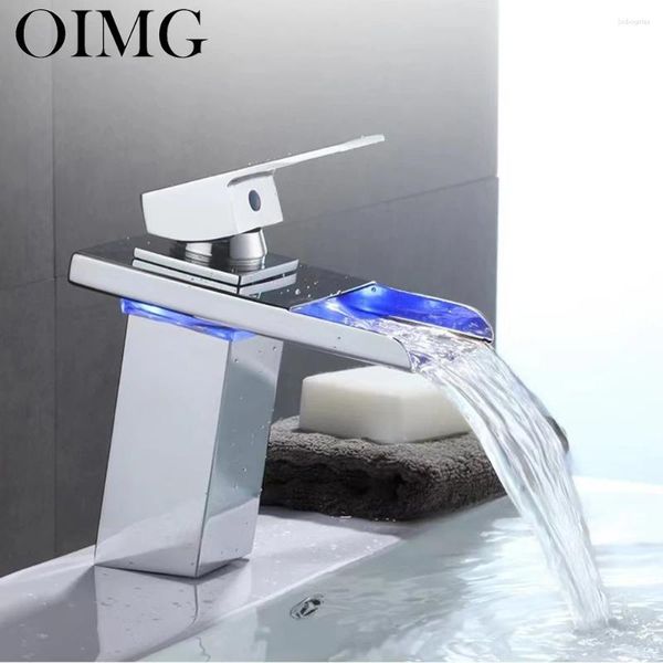 Robinets de lavabo de salle de bain oimg chrome LED bassin robinet cascade de température cascade de température change