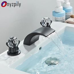 Robinets de lavabo de salle de bain robinet de bassin onyzpily avec interrupteur à boule de cristal Bascade de cascade à eau froide Tap de robinet à double poignée Contrôle