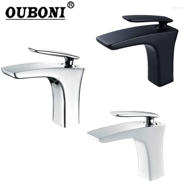 Grifos del fregadero del baño Orb Faucet Black Deck Montado Pintura blanca generalizada Cuenca Mezclador Grifos Cromo Pulido Agua