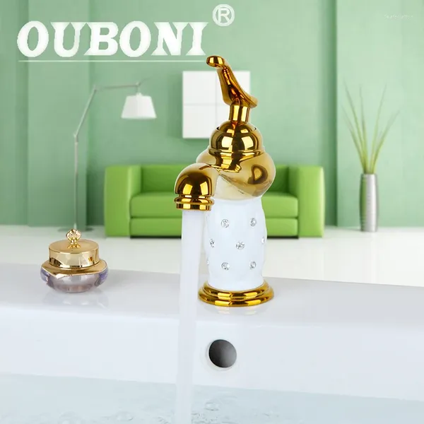 Grifos de lavabo de baño OUBINI SOILD GRASS GOLD LAVE BASIN FAUCET Diamond Crystal Body Body Tocador de tocador de tocador