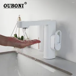 Rabinets de lavabo de salle de bain Basin OUBONI Capteur automatique Dispensateur Distor robinet Pont à trou de pont monotage à eau froide Boux de sortie de sortie d'eau froide Taps