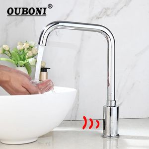 Wastafelkranen OUBONI Kraan Chroom Automatische Sensor Wastafelkraan Koud Water Badrandcombinaties Eenvoudige Stijl Touchless Mixer