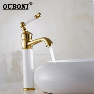Robinets d'évier de salle de bains OUBONI doré poli mitigeur d'eau froide robinet de lavabo lavabo Torneira monté sur le pont