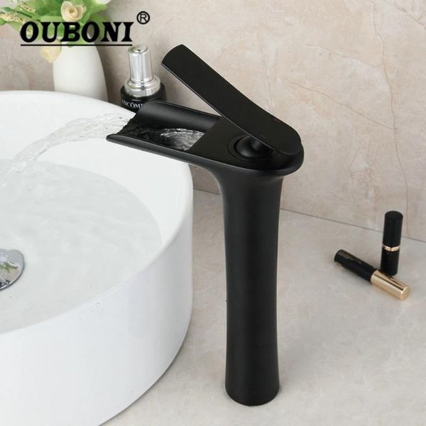 Robinets de lavabo de salle de bain Ouboni Matte Black Basin Robinet peinture comptoir Top Water Mixer Tap en laiton massif Waterfall Wascad