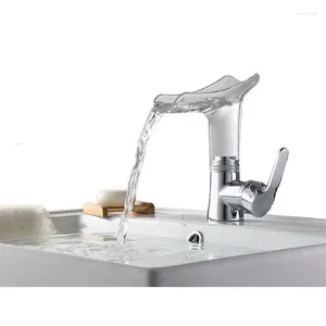 Robinets d'évier de salle de bains P82D Chrome bassin cascade robinet pour bec acrylique Transparent eau mitigeur mitigeur