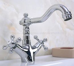 Grifos de lavabo de baño Grifo de cromo pulido Grifo mezclador de lavabo Doble manija de cabeza cruzada y agua fría ZNF918