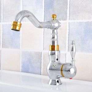 Robinets de lavabo de salle de bain Chrome Gold Gold Brass Spout Spout Single / Handle Wash Basin Baser Taps LSF807