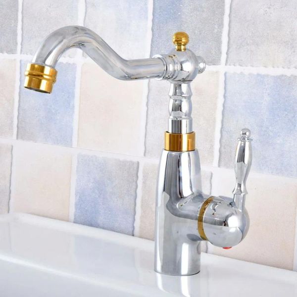 Robinets de lavabo de salle de bain Chrome Gold Gold Brass Spout Spout Single Trou / Handle Wash Basin Baser Taps LSF813