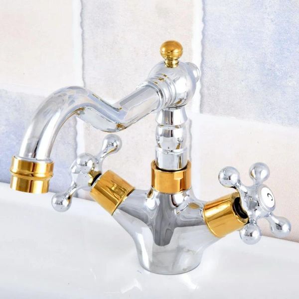 Grifos de lavabo de baño grifos de oro cromo pulido giratoria dual manijas transversales cocina barcilla de barra húmeda buque mezclador toque un orificio ASF805