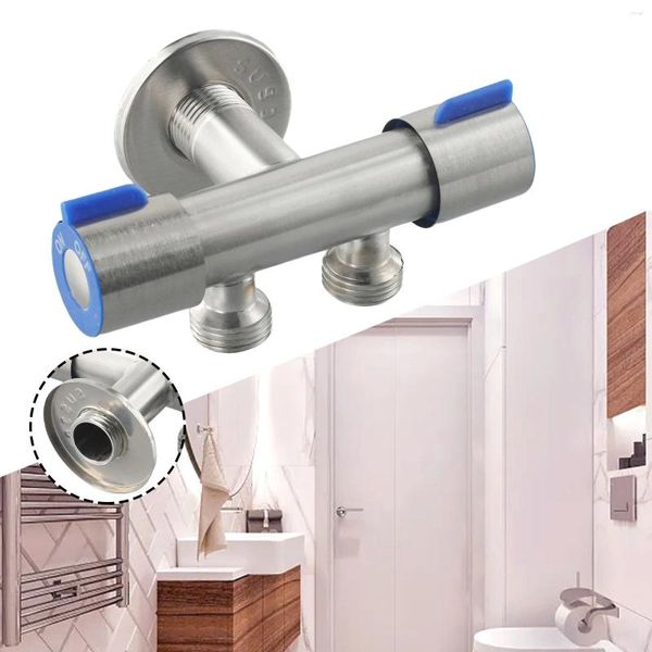 Robinets d'évier de salle de bain Pratique Durable Robinet d'eau froide de haute qualité Douches à valve triangulaire Argent Double poignée en acier inoxydable