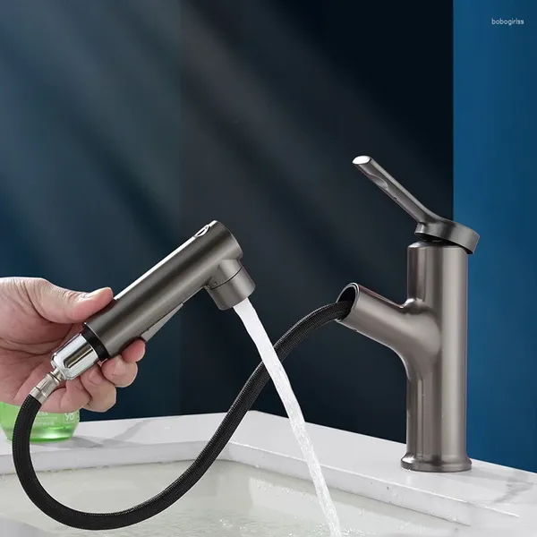 Grifos de lavabo de baño, grifo de lavabo extraíble con tubo suave, grifo de agua fría Simple moderno, mezclador de lavabo multifuncional