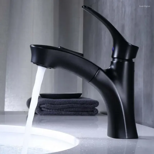 Grifos de lavabo de baño, grifo extraíble para lavabo, grifo mezclador de agua fría, negro