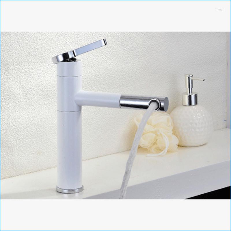 Смесители для раковины в ванной, выдвижной смеситель с одной ручкой, белый смеситель для раковины, установленный на палубе и холодный J14794