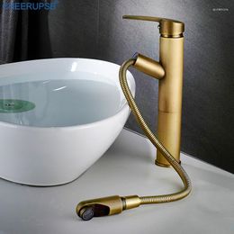 Robinets de lavabo de salle de bain Robinets extractibles Robinet d'or vintage peint en noir Lavabo à eau froide rétractable Robinet brossé Grifo Lavabo