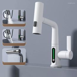 Robinets de lavabo de salle de bain tirant le soulèvement du robinet d'affichage numérique Temp Tap360 Rotation 3flow à eau froide Sauffement de sauvegarde