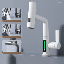 Grifos del fregadero del baño Tirando de elevación Pantalla digital Grifo Smart Temp Tap360 Rotación 5Sprayer Ahorro de agua Lavabo frío