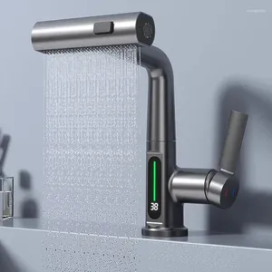 Grifos de lavabo de baño, grifo con pantalla Digital de elevación, pulverizador de corriente para lavabo en cascada, mezclador de agua fría, grifo de ahorro para baño