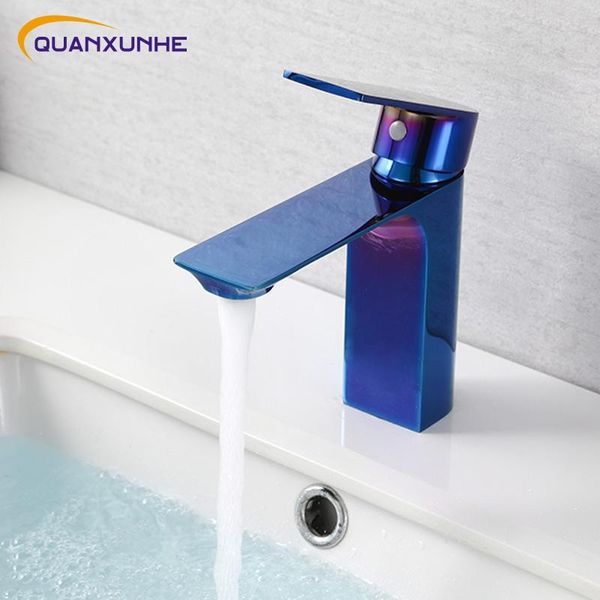 Robinets de lavabo de salle de bain QUANXUNHE coloré PVD bleu robinet de lavabo en laiton vanité vasque éviers mitigeur froid et lavabo