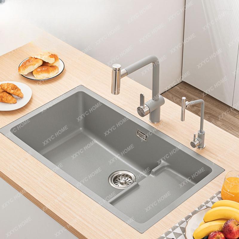 Bathroom Sink Faucets Quartz Stone Kitchen Granite Dishwashing Drop-in Washing Basin Gray Draining Large Single