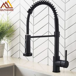 Robinets de lavabo de salle de bain Quyanre Robinet de cuisine noir mat Pull Down Mitigeur Mitigeur 360 Rotation Torneira Cozinha 230616