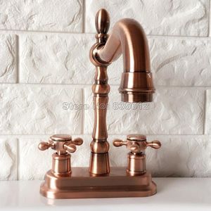 Badkamer wastafel kranen rood koper 360 zwenkspuit keukenkraan dubbele keramische handgreep koud en water mixer tap wasbekken wrg050