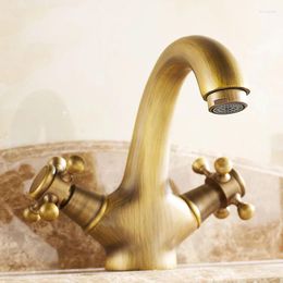 Robinets de lavabo de salle de bain Rétro Daul Habet Wash Basin Robinet et Cold Antique Copper Brass Mixer Tap 2 Entrée