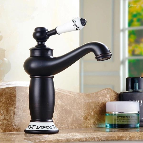 Grifos de fregadero de baño Retro Magic Lamp de lámpara Magno de cuenca de cobre negro Cocina antigua y al por mayor