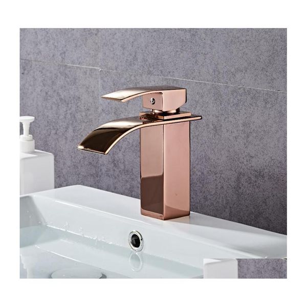 Robinets De Lavabo De Salle De Bains Robinet En Or Rose Bassin En Laiton Froid Et Cascade Mitigeur Mitigeur Pont Monté Drop Delivery Home Garden Dhkpv