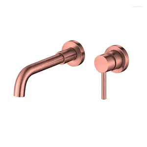 Grifos para lavabo de baño, grifo mezclador montado en la pared de latón macizo de oro rosa, grifo para lavabo con una sola manija