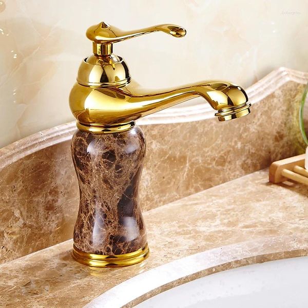 Robinets d'évier de salle de bains, robinets en or Rose, robinet de décoration, lavabo à poignée unique, mélangeur d'eau luxueux en Jade