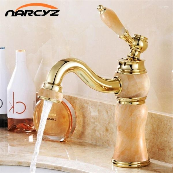 Robinets de lavabo de salle de bain bassin de robinets en marbre royal et Jade froide Taps en cuivre complet Golden Wavation Gold XT615