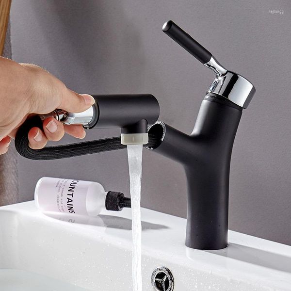 Grifos de lavabo de baño RRW Faucet de lavabo Plata / Negro y frío Retráctil Giratorio Pull-Out Tap Art Wash Cascada