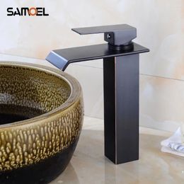 Robinets d'évier de salle de bains Samoel, lavabo carré en laiton, mitigeur d'eau froide, robinet monté sur le pont, robinet en Bronze noir à trou unique B3327