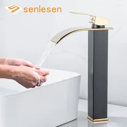 Robinets de lavabo de salle de bain Senlesen Basin robinet cascade SPOUT BLACK Golden Tap Deck Mouted and Cold Water