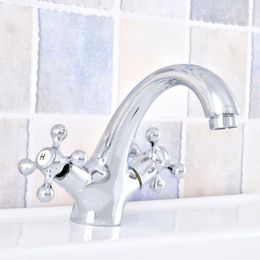 Grifos de lavabo de baño plateado cromo cromo dual manijas cruzadas de la cruz del recipiente grifo mezclador grifos ASF633