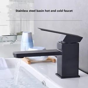 Robinets de lavabo de salle de bains, robinet de lavabo noir simple et siège froid, trou unique, peinture en acier inoxydable épaississant