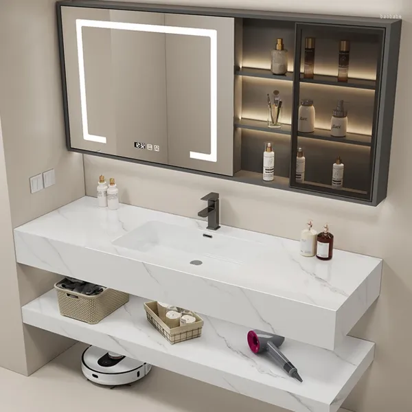 Robinets d'évier de salle de bain simple plaque de pierre moderne à double couche à double coureur de bassin intégré sans couture