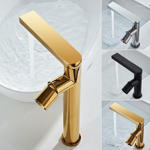 Robinets de lavabo de salle de bain Simple Nordic Light Luxe Tout Cuivre Or Et Froid Comptoir Bassin Robinet Lavabo Rotatif Noir