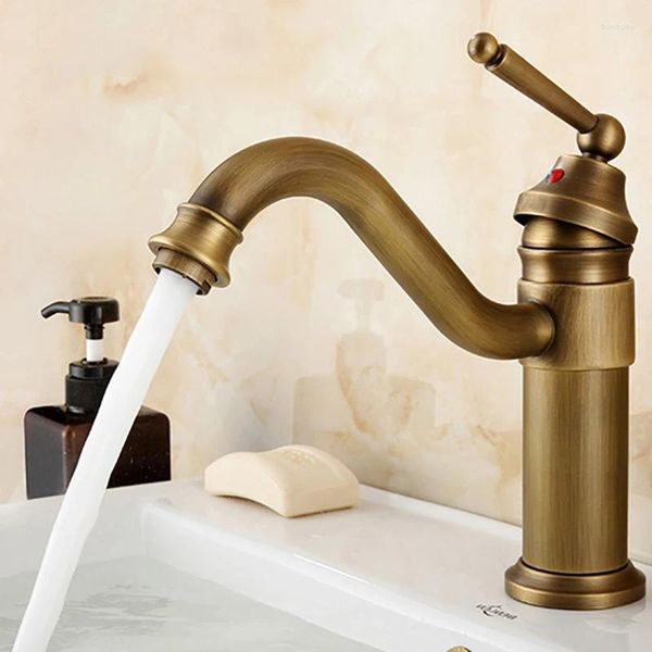 Grifos de lavabo de baño grifo mezclador de una sola manija grifo de agua de cocina grifos de lavabo giratorios de latón antiguo ZD719