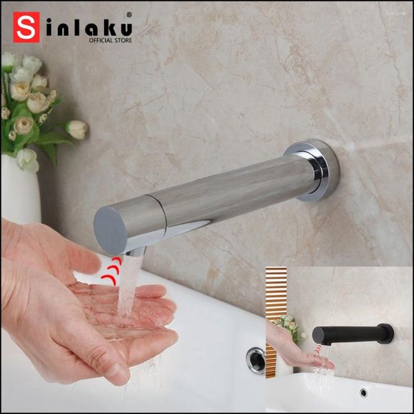 Grifos de lavabo de baño SINLAKU Lavabo Lavabo Grifo Montado en la pared Cromado Automático Manos libres Sensor táctil Grifo mezclador de agua fría