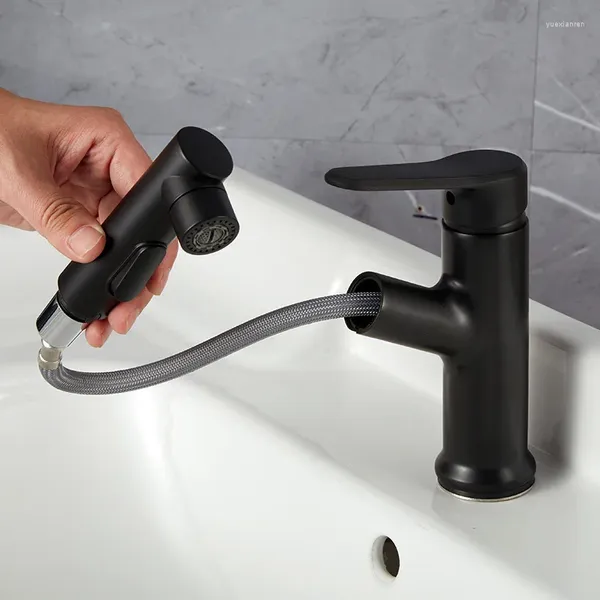 Robinets de lavabo de salle de bains Robinet SKOWLL avec pulvérisateur extractible Mélangeur de vanité à une main Noir mat
