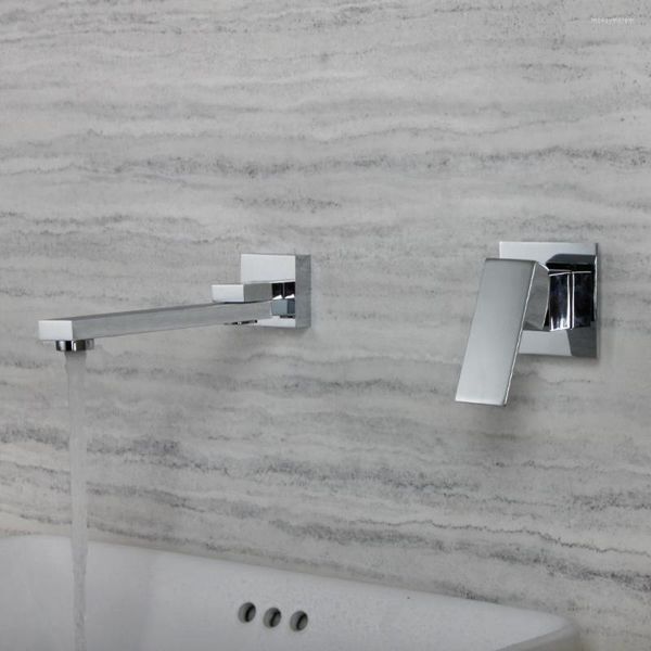 Grifos de lavabo de baño Grifo de bañera SKOWLL Mezclador de montaje en pared de un solo mango Caño giratorio Bañera Vanity Chrome HG-1310