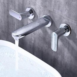 Grifos de lavabo de baño SKOWLL Montaje en pared Grifo generalizado Recipiente de 3 orificios Tocador moderno Baño de 2 manijas SK06102 Cromo