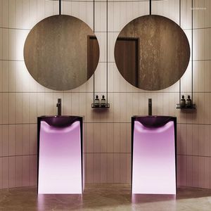 Robinets de lavabo de salle de bain petit appartement de type étage pourpre transparent transparent lumineux en résine intégrée lavabo