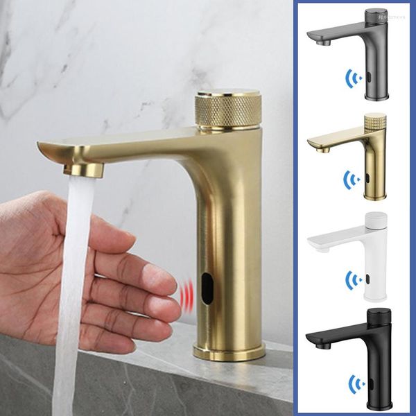 Robinets d'évier de salle de bain robinets intelligents mélangeur automatique à or brossé