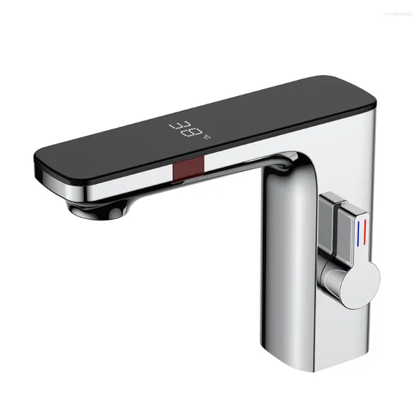 Robinets de lavabo de salle de bain Smart Sensor Basin Robinet Affichage numérique Chrome Chrome Black and Cold Water Mixer Tap