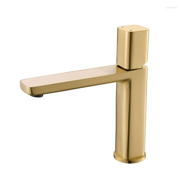 Grifos de lavabo de baño, lavabo de latón macizo, grifos mezcladores de cobre, grifo monomando frío, lavabo montado en cubierta, uso en baño, oro cepillado